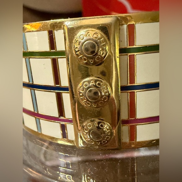 Coach Tattersall Gold Enamel Bangle Cuff Bracelet - Picture 3 of 6